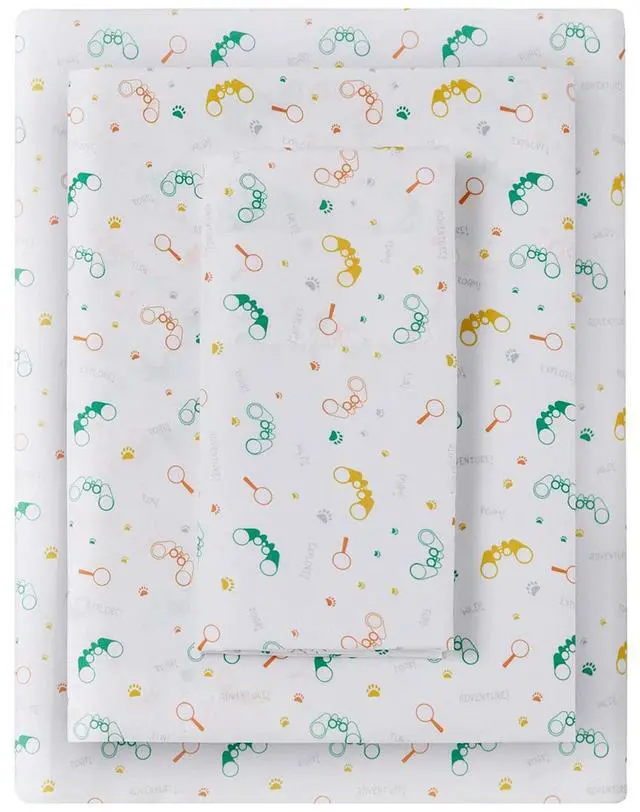 Main image of 3 PCS JLA Urban Dreams Kids Safari White Twin Sheet Set with Storage Pocket