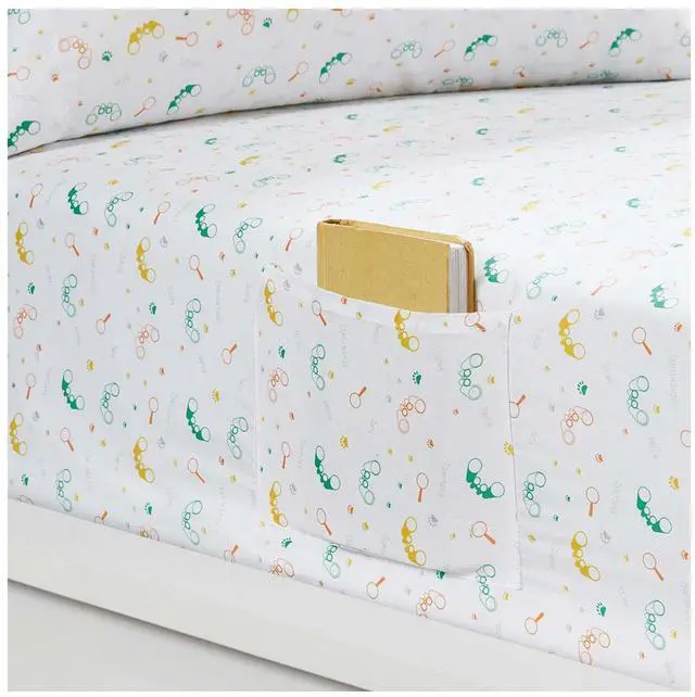 Alt view image 2 of 6 - 3 PCS JLA Urban Dreams Kids Safari White Twin Sheet Set with Storage Pocket