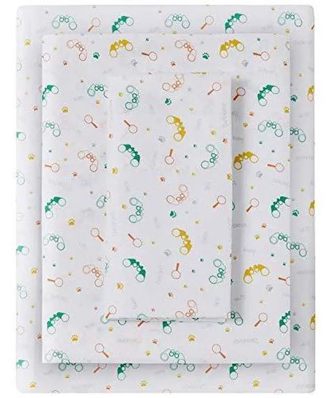 Alt view image 3 of 6 - 3 PCS JLA Urban Dreams Kids Safari White Twin Sheet Set with Storage Pocket