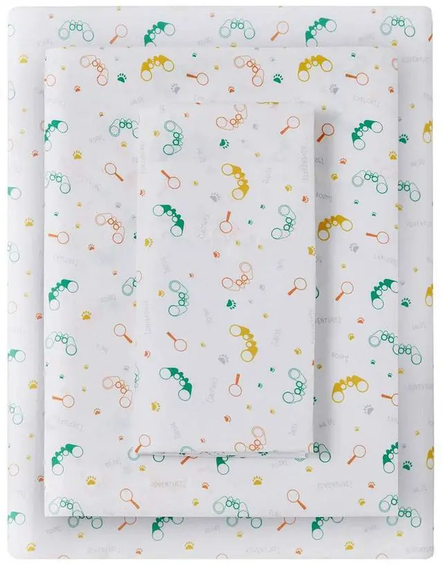 Alt view image 4 of 6 - 3 PCS JLA Urban Dreams Kids Safari White Twin Sheet Set with Storage Pocket