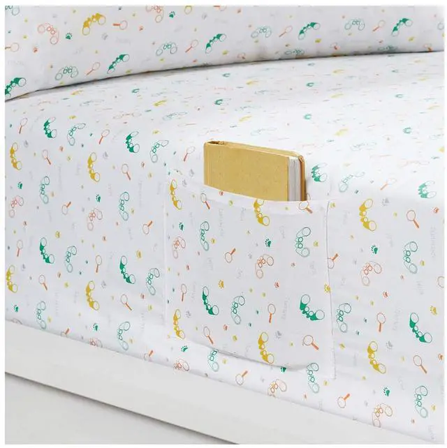 Alt view image 5 of 6 - 3 PCS JLA Urban Dreams Kids Safari White Twin Sheet Set with Storage Pocket