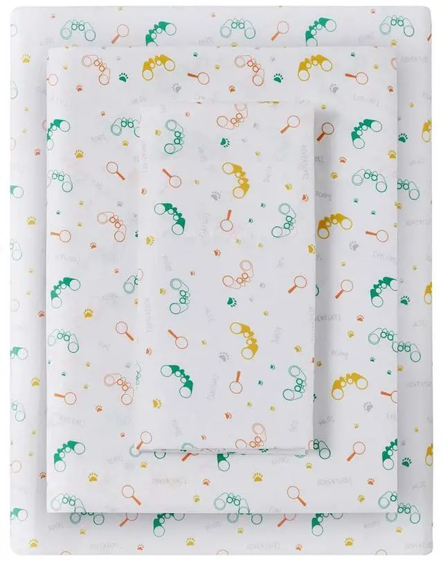 Alt view image 6 of 6 - 3 PCS JLA Urban Dreams Kids Safari White Twin Sheet Set with Storage Pocket