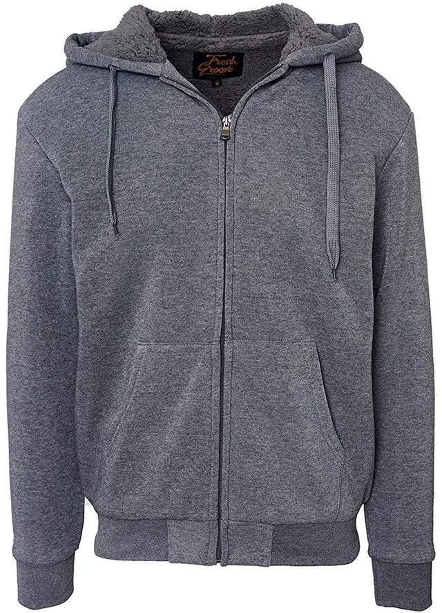 Alt view image 2 of 2 - Fresh Groove Men's Soft Sherpa-Lined Fleece Hoodie Sweatshirt, Charcoal, S