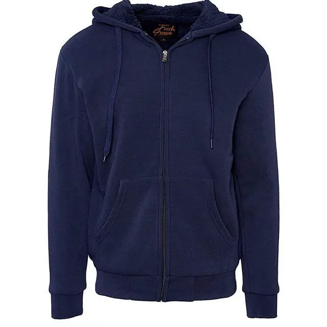 Alt view image 2 of 2 - Fresh Groove Men's Soft Sherpa-Lined Fleece Hoodie Sweatshirt, Navy, XL