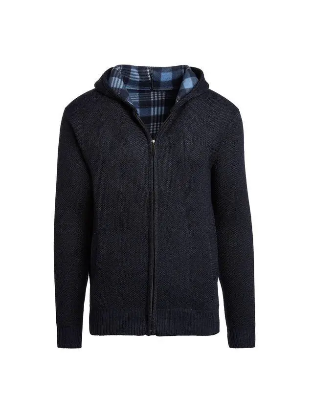 Alt view image 4 of 6 - Alta Men's Fleece Lined Casual Full-Zip Sweater Jacket - Navy Blue Hoodie - S