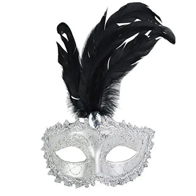 Alt view image 2 of 4 - Carnival Mardis Gras Colorful Costume Mask With Jewel and Colorful Feathers, Black
