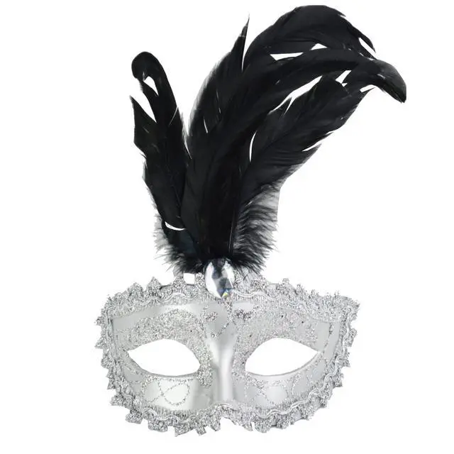Alt view image 3 of 4 - Carnival Mardis Gras Colorful Costume Mask With Jewel and Colorful Feathers, Black