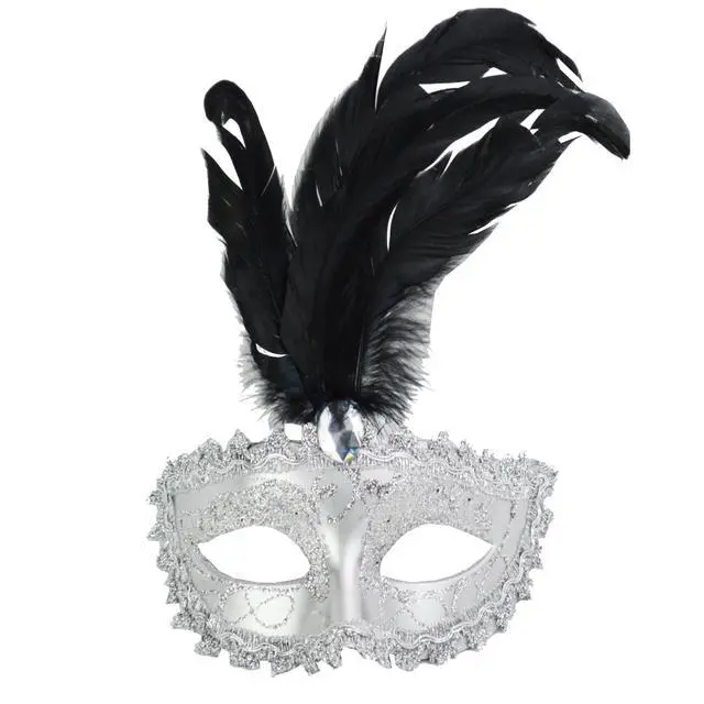 Alt view image 4 of 4 - Carnival Mardis Gras Colorful Costume Mask With Jewel and Colorful Feathers, Black
