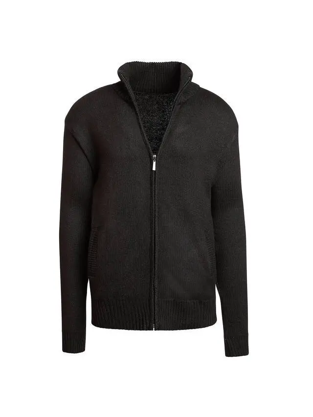 Alt view image 4 of 6 - Alta Men's Casual Long Sleeve Full-Zip Mock Neck Sweater - Black Jacket - S