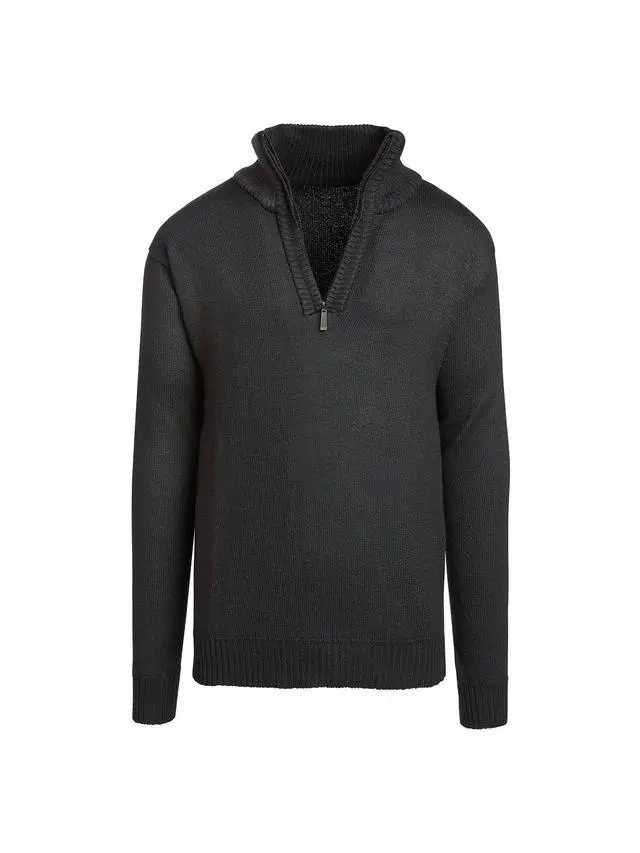 Alt view image 4 of 6 - Alta Men's Casual Long Sleeve Half-Zip Mock Neck Sweater - Black Jacket - L