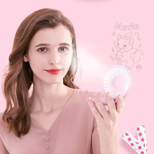 Alt view image 3 of 7 - Lucky Cat Portable Necklace Personal Fan and Handheld Make Up Mirror Pink