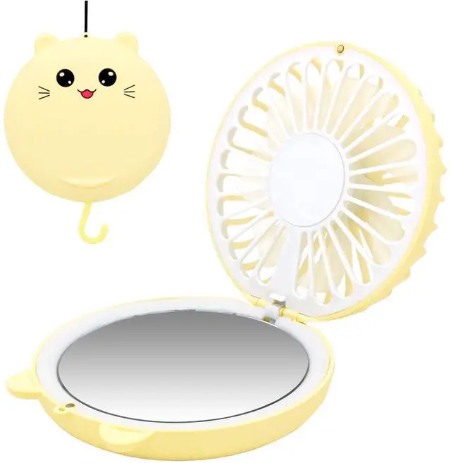 Main image of Mini Necklace Fan, Portable Desk Fan, Personal Foldable Handheld Fan, Yellow