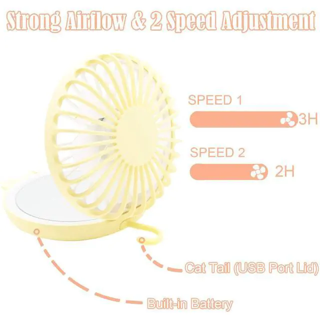 Alt view image 3 of 7 - Mini Necklace Fan, Portable Desk Fan, Personal Foldable Handheld Fan, Yellow