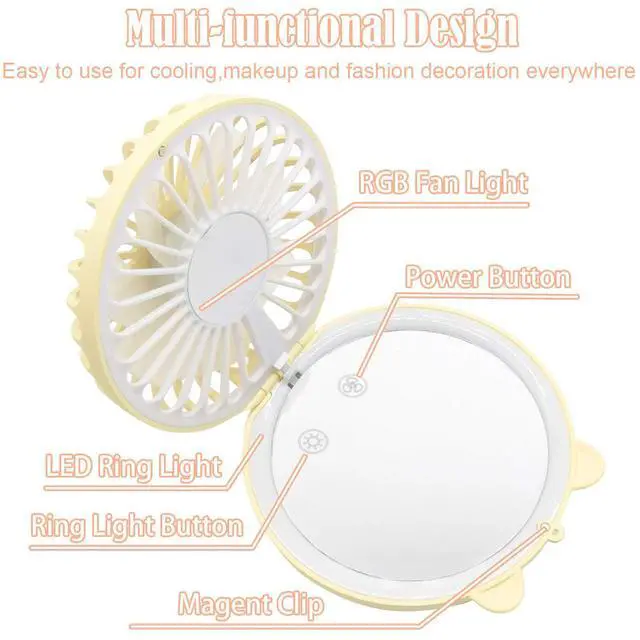 Alt view image 5 of 7 - Mini Necklace Fan, Portable Desk Fan, Personal Foldable Handheld Fan, Yellow