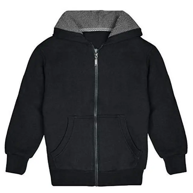 Alt view image 3 of 6 - Kids Sherpa Lined Fleece Full Zip Up Hooded Sweatshirt Jacket, Black, XL