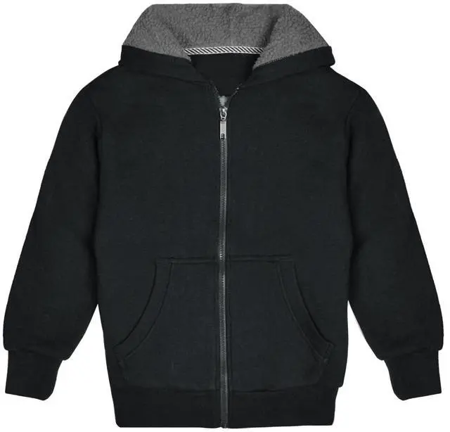 Main image of Kids Sherpa Lined Fleece Full Zip Up Hooded Sweatshirt Jacket, Black, XL