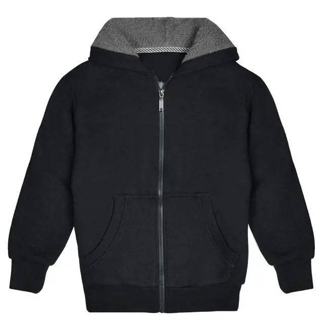 Alt view image 4 of 6 - Kids Sherpa Lined Fleece Full Zip Up Hooded Sweatshirt Jacket, Black, XL