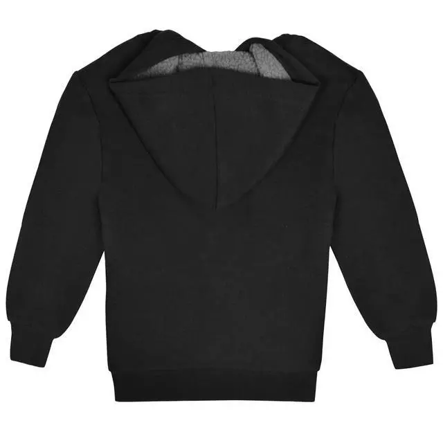 Alt view image 5 of 6 - Kids Sherpa Lined Fleece Full Zip Up Hooded Sweatshirt Jacket, Black, XL