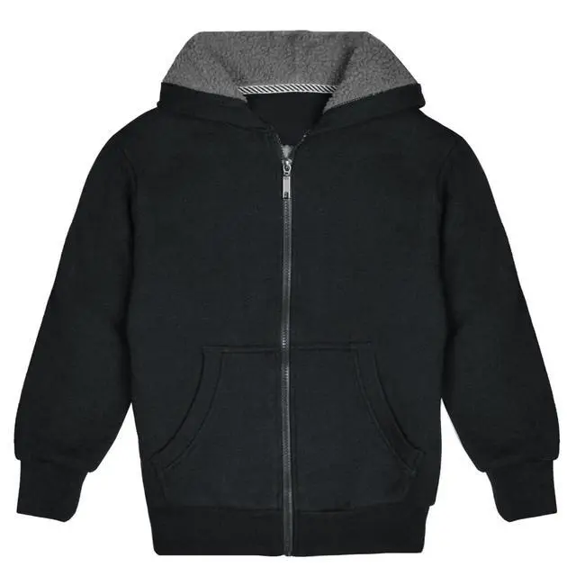 Alt view image 7 of 7 - Kids Sherpa Lined Fleece Full Zip Up Hooded Sweatshirt Jacket, Black, M