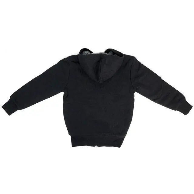 Alt view image 6 of 6 - Kids Sherpa Lined Fleece Full Zip Up Hooded Sweatshirt Jacket, Black, XL
