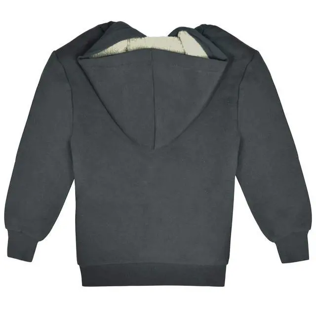 Alt view image 5 of 6 - Kids Sherpa Lined Fleece Full Zip Up Hooded Sweatshirt Jacket, Charcoal, S