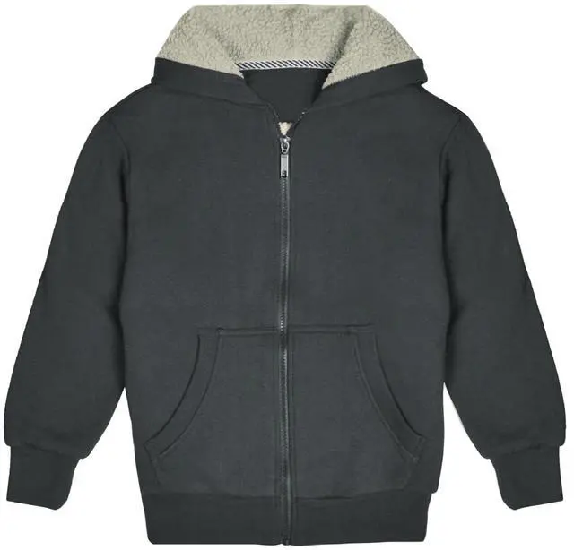 Main image of Kids Sherpa Lined Fleece Full Zip Up Hooded Sweatshirt Jacket, Charcoal, S