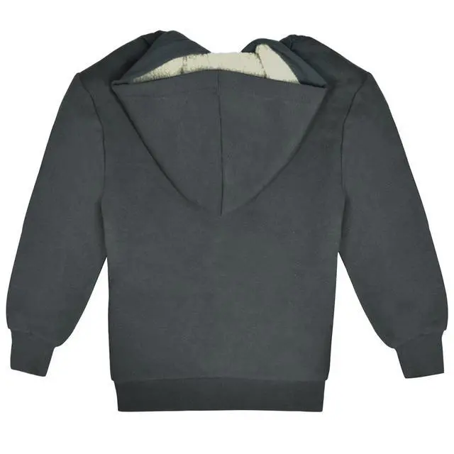 Alt view image 2 of 6 - Kids Sherpa Lined Fleece Full Zip Up Hooded Sweatshirt Jacket, Charcoal, S