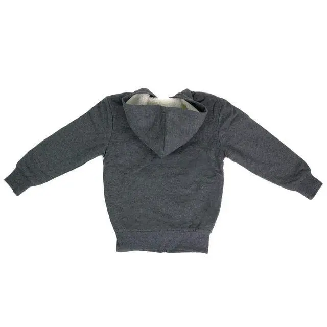Alt view image 6 of 6 - Kids Sherpa Lined Fleece Full Zip Up Hooded Sweatshirt Jacket, Charcoal, S