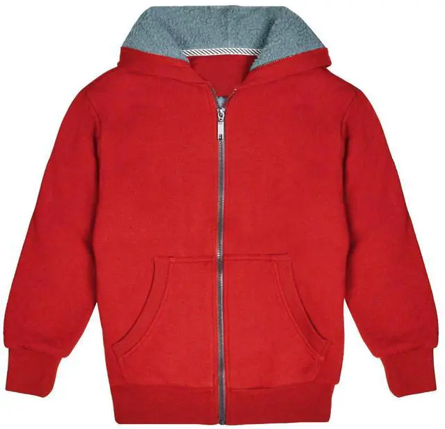 Main image of Kids Sherpa Lined Fleece Full Zip Up Hooded Sweatshirt Jacket, Red, M