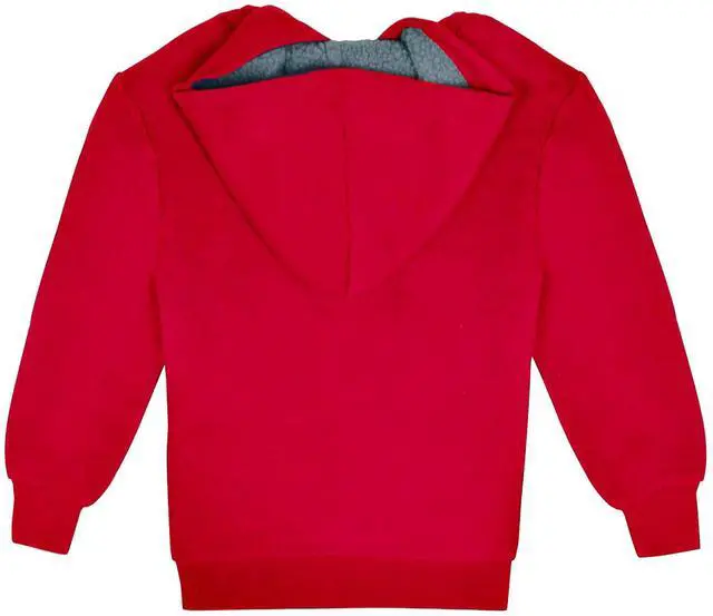 Alt view image 2 of 6 - Kids Sherpa Lined Fleece Full Zip Up Hooded Sweatshirt Jacket, Red, M