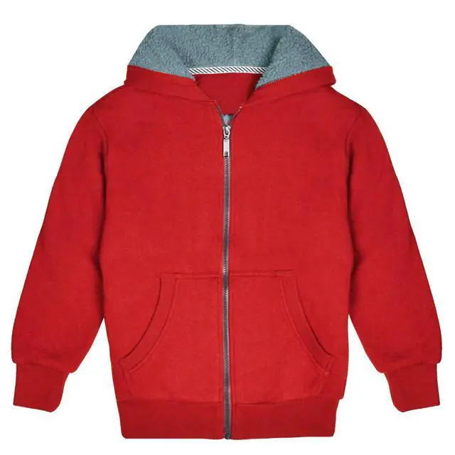 Alt view image 4 of 6 - Kids Sherpa Lined Fleece Full Zip Up Hooded Sweatshirt Jacket, Red, M