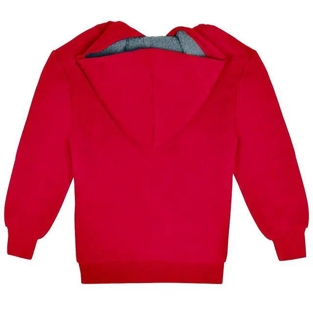 Alt view image 5 of 6 - Kids Sherpa Lined Fleece Full Zip Up Hooded Sweatshirt Jacket, Red, M