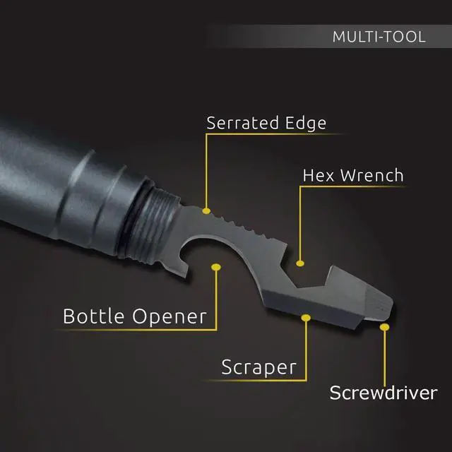 Alt view image 2 of 4 - 7 in 1 Tactical Pen Multi Tool - Flashlight Glass Breaker Screwdriver Steel Gray