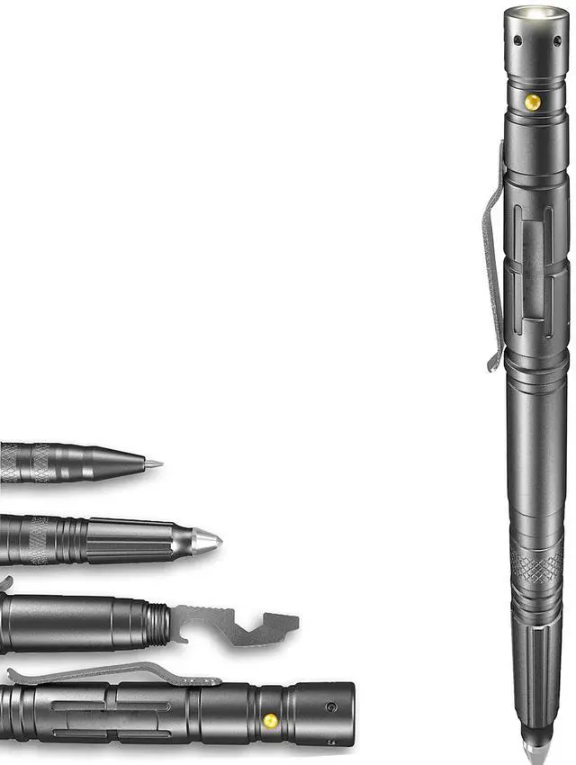 Main image of 7 in 1 Tactical Pen Multi Tool - Flashlight Glass Breaker Screwdriver Steel Gray