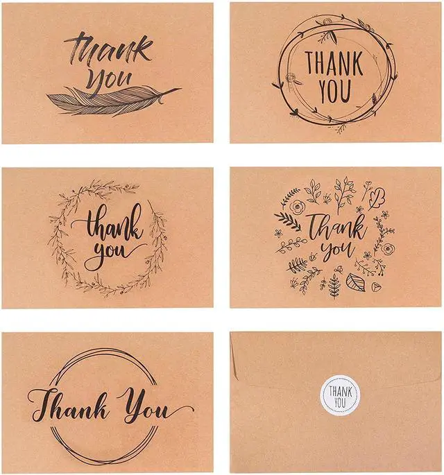 Main image of 40 Kraft Rustic Envelopes, Stickers Thank You Notes Cards Bulk Set 4x6 inch