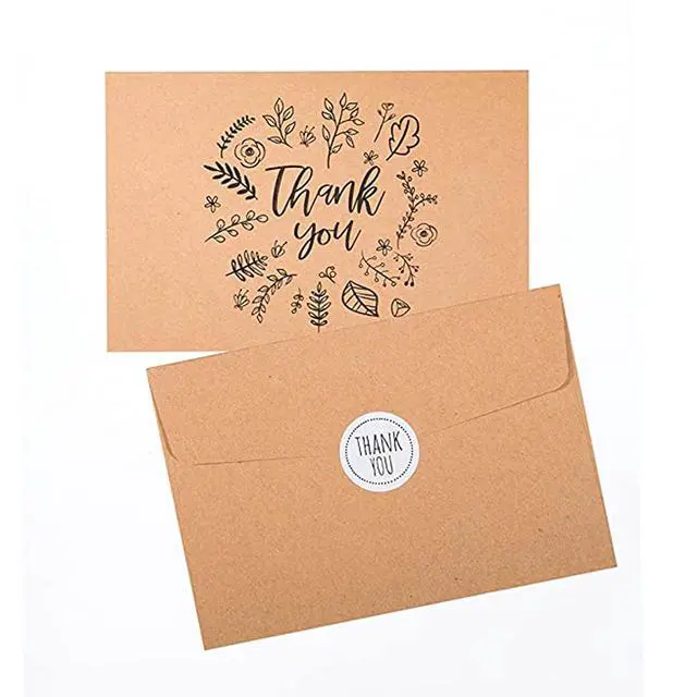 Alt view image 3 of 7 - 40 Kraft Rustic Envelopes, Stickers Thank You Notes Cards Bulk Set 4x6 inch