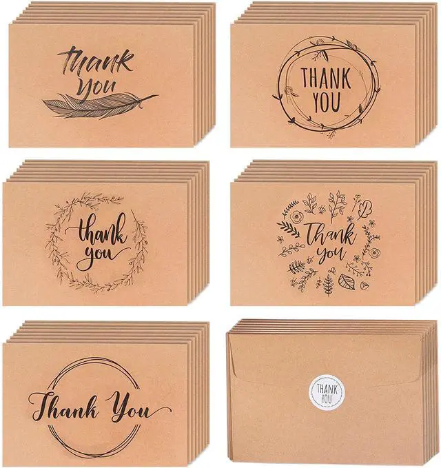 Alt view image 4 of 7 - 40 Kraft Rustic Envelopes, Stickers Thank You Notes Cards Bulk Set 4x6 inch