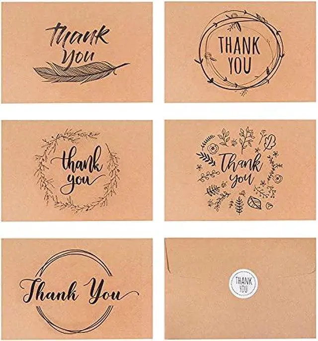Alt view image 6 of 7 - 40 Kraft Rustic Envelopes, Stickers Thank You Notes Cards Bulk Set 4x6 inch