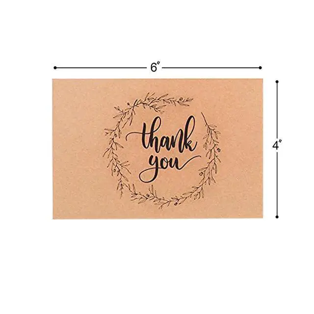 Alt view image 5 of 7 - 40 Kraft Rustic Envelopes, Stickers Thank You Notes Cards Bulk Set 4x6 inch