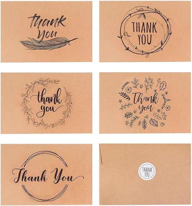 Alt view image 7 of 7 - 40 Kraft Rustic Envelopes, Stickers Thank You Notes Cards Bulk Set 4x6 inch