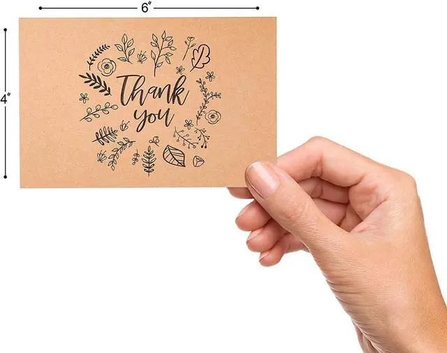 Alt view image 3 of 7 - 80 Kraft Rustic Envelopes, Stickers Thank You Notes Cards Bulk Set 4x6 inch