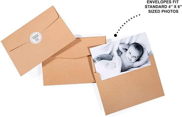 Alt view image 4 of 7 - 80 Kraft Rustic Envelopes, Stickers Thank You Notes Cards Bulk Set 4x6 inch