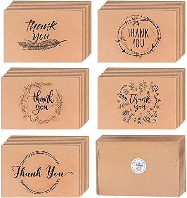 Alt view image 7 of 7 - 80 Kraft Rustic Envelopes, Stickers Thank You Notes Cards Bulk Set 4x6 inch