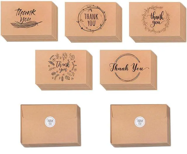 Alt view image 6 of 7 - 80 Kraft Rustic Envelopes, Stickers Thank You Notes Cards Bulk Set 4x6 inch
