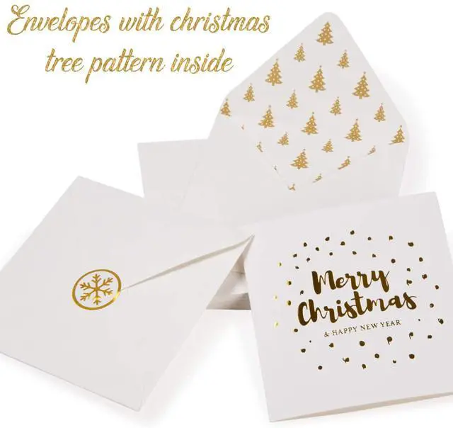Alt view image 2 of 6 - 20 Christmas Holiday Greeting Gold Foil Envelopes Stickers Cards Bulk 5x5 inch
