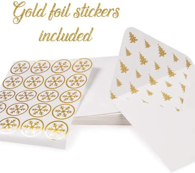 Alt view image 3 of 6 - 20 Christmas Holiday Greeting Gold Foil Envelopes Stickers Cards Bulk 5x5 inch