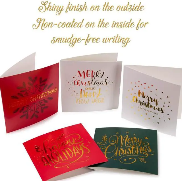 Alt view image 5 of 6 - 20 Christmas Holiday Greeting Gold Foil Envelopes Stickers Cards Bulk 5x5 inch