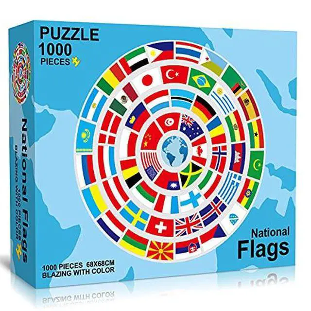Alt view image 4 of 7 - 1000 Piece Age 12+ Kids Family National Flags Large Round Jigsaw Puzzle