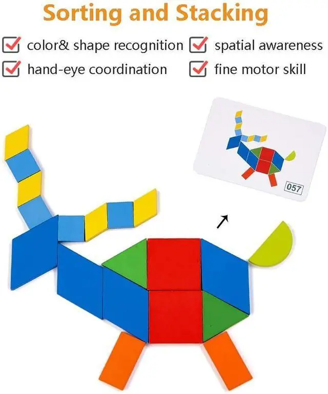 Alt view image 4 of 4 - Kids Wooden Puzzle 34 Pcs + 120 Pattern Cards Educational Toy Ages 2+