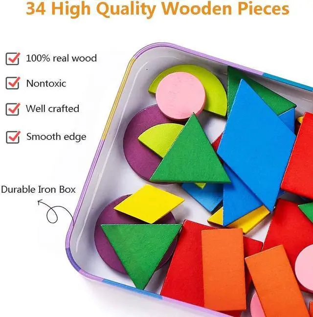 Alt view image 3 of 4 - Kids Wooden Puzzle 34 Pcs + 120 Pattern Cards Educational Toy Ages 2+